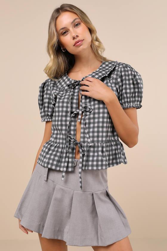 Talora Black Gingham Tie-Front Top product image