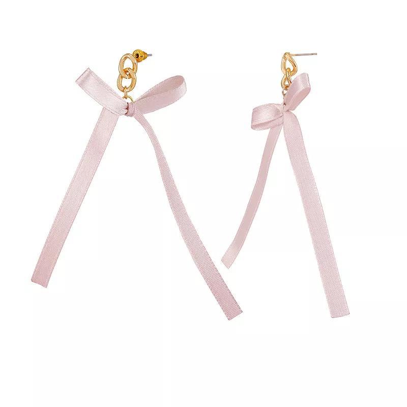 Berry Jewelry Blush Satin Bow Drop Earrings, Womens, Pink Product Image