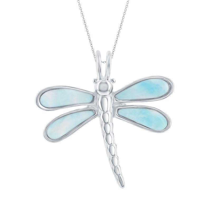 Sterling Silver Larimar Dragonfly Pendant Necklace, Womens Silvertone Product Image