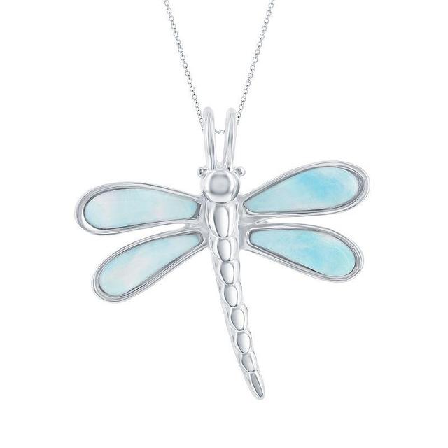 Sterling Silver Larimar Dragonfly Pendant Necklace, Womens Silvertone Product Image