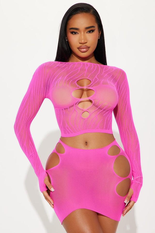 Crissy Fishnet Bodystocking Set - Hot Pink Product Image