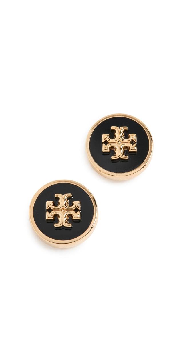 Tory Burch Kira Enamel Circle Stud Earrings Tory Gold/Black One Size Product Image