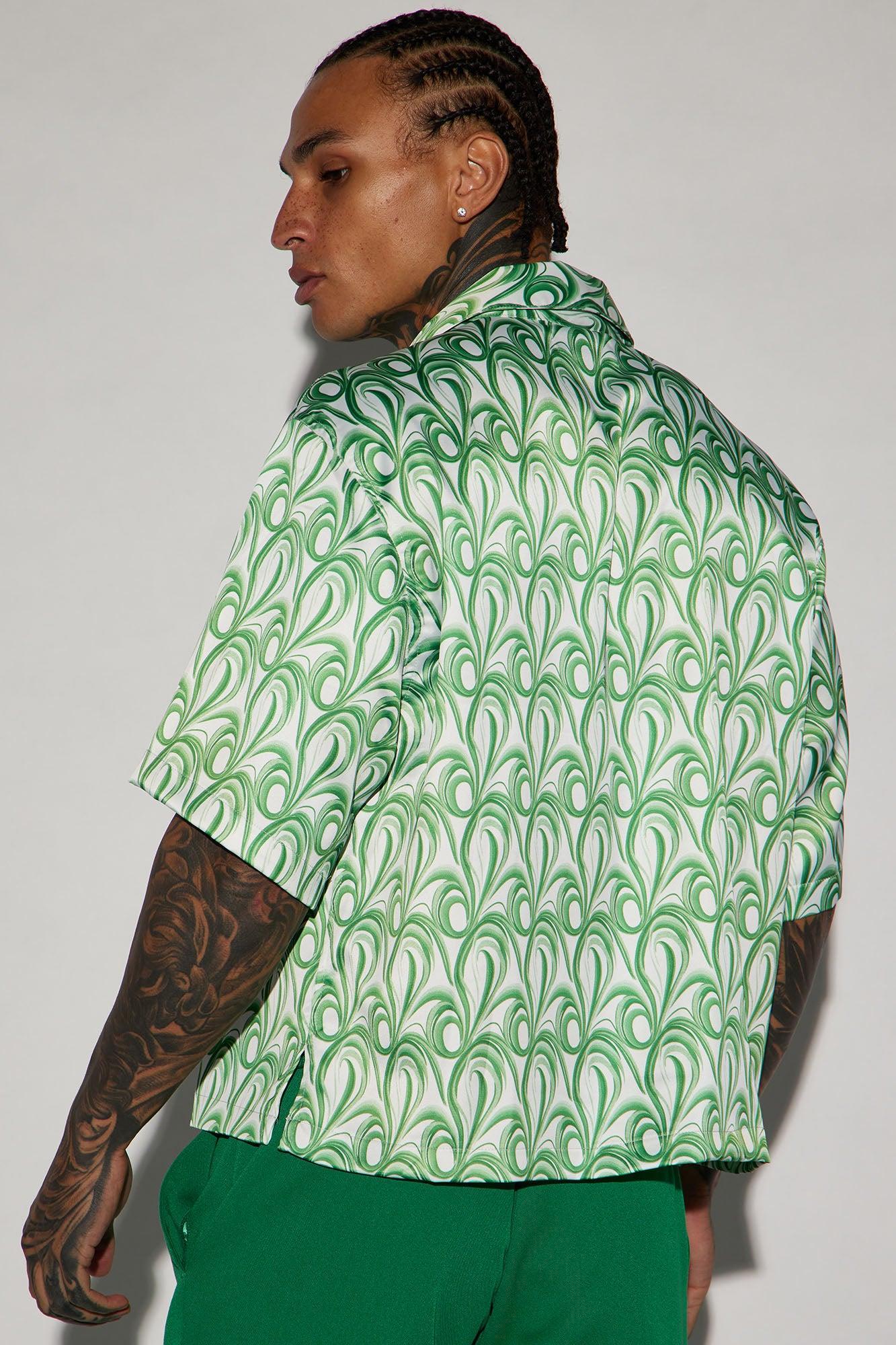 Wonderland Cropped Button Up Shirt - Green Product Image