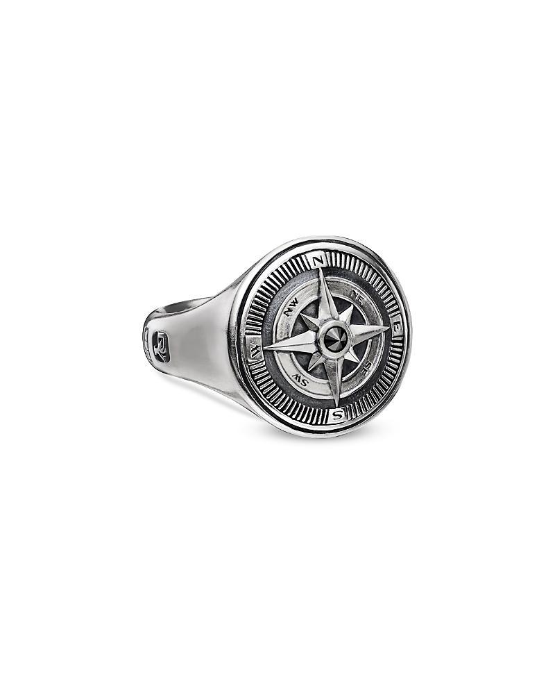 Mens Maritime Compass Signet Ring with Center Black Diamond Product Image