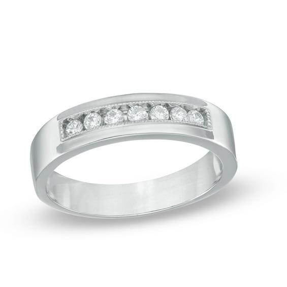 Men's 1/4 CT. T.w. Diamond Wedding Band in 10K White Gold Product Image