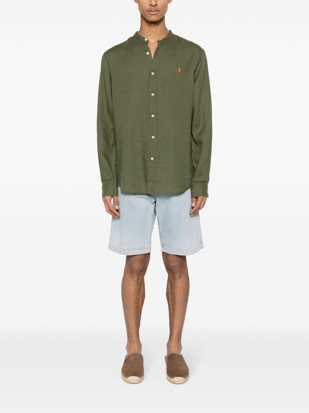 Polo-pony-motif Linen Shirt In Green Product Image