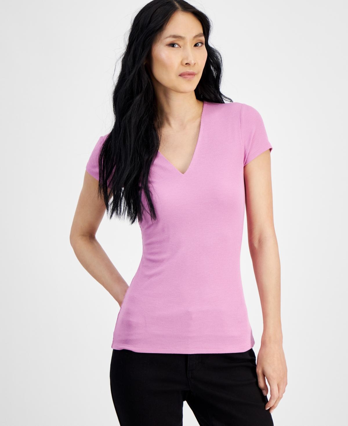 I.n.c. International Concepts Womens Ribbed V-Neck Top, Created for Macys Product Image