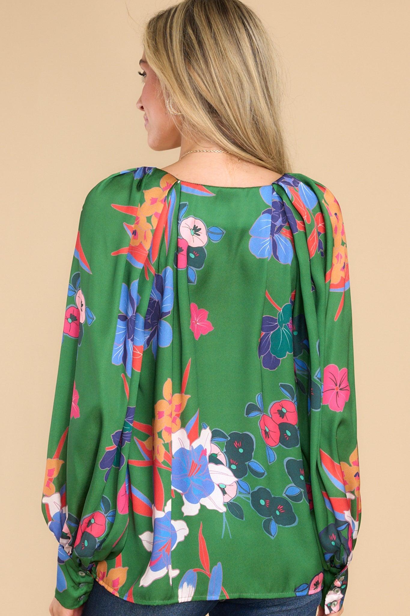 Go Act Out Green Floral Print Top Product Image