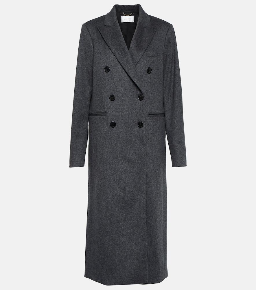 Mélange Double-breasted Wool Coat In Grey Product Image