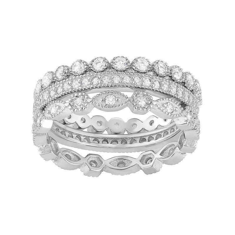 Sterling Silver Lab-Created White Sapphire Scalloped Stack Ring Set, Womens Product Image