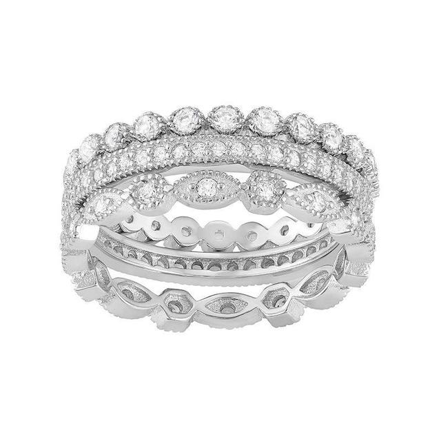 Sterling Silver Lab-Created White Sapphire Scalloped Stack Ring Set, Womens Product Image