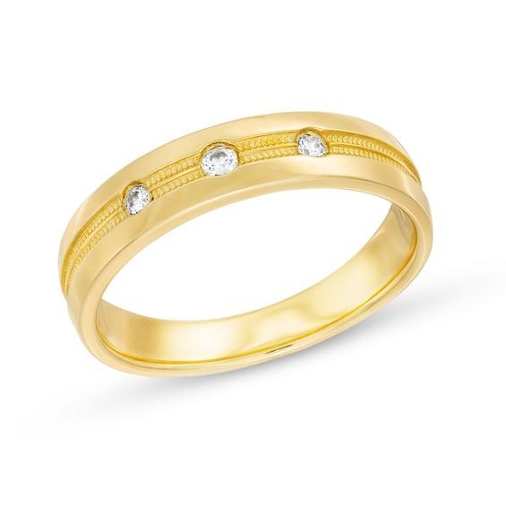 Men's 1/10 CT. T.w. Diamond Milgrain Double Row Three Stone Band in 10K Gold Product Image