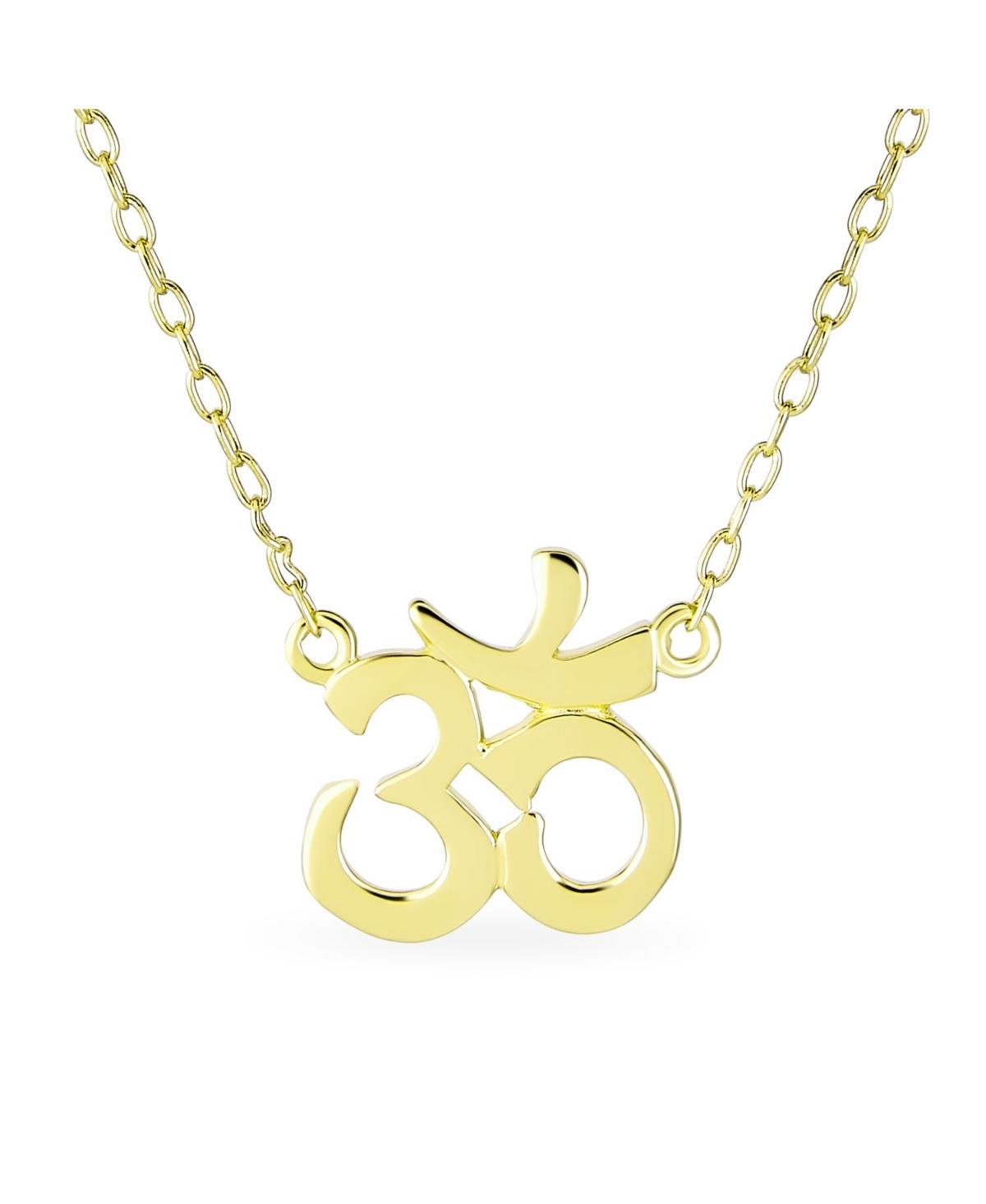 Bling Jewelry Sanskrit Symbol Yoga Spiritual Harmony Aum Om Ohm Pendant Station Necklace For Women Gold Plated Sterling Silver Product Image