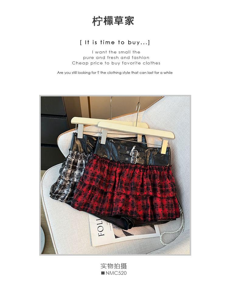 Two-Tone High-Waist Plaid Skort Product Image