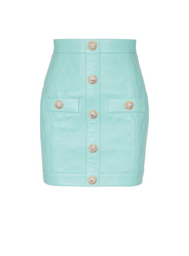 Topstitched leather skirt with buttons Product Image