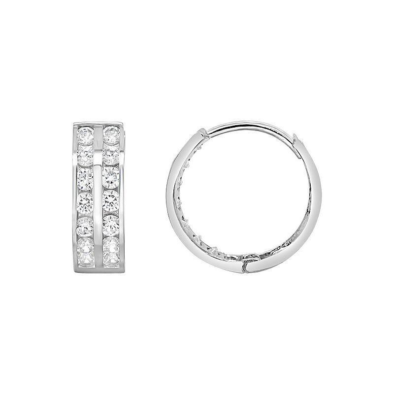 14K Gold Cubic Zirconia Huggie Hoop Earrings, Womens, White Product Image