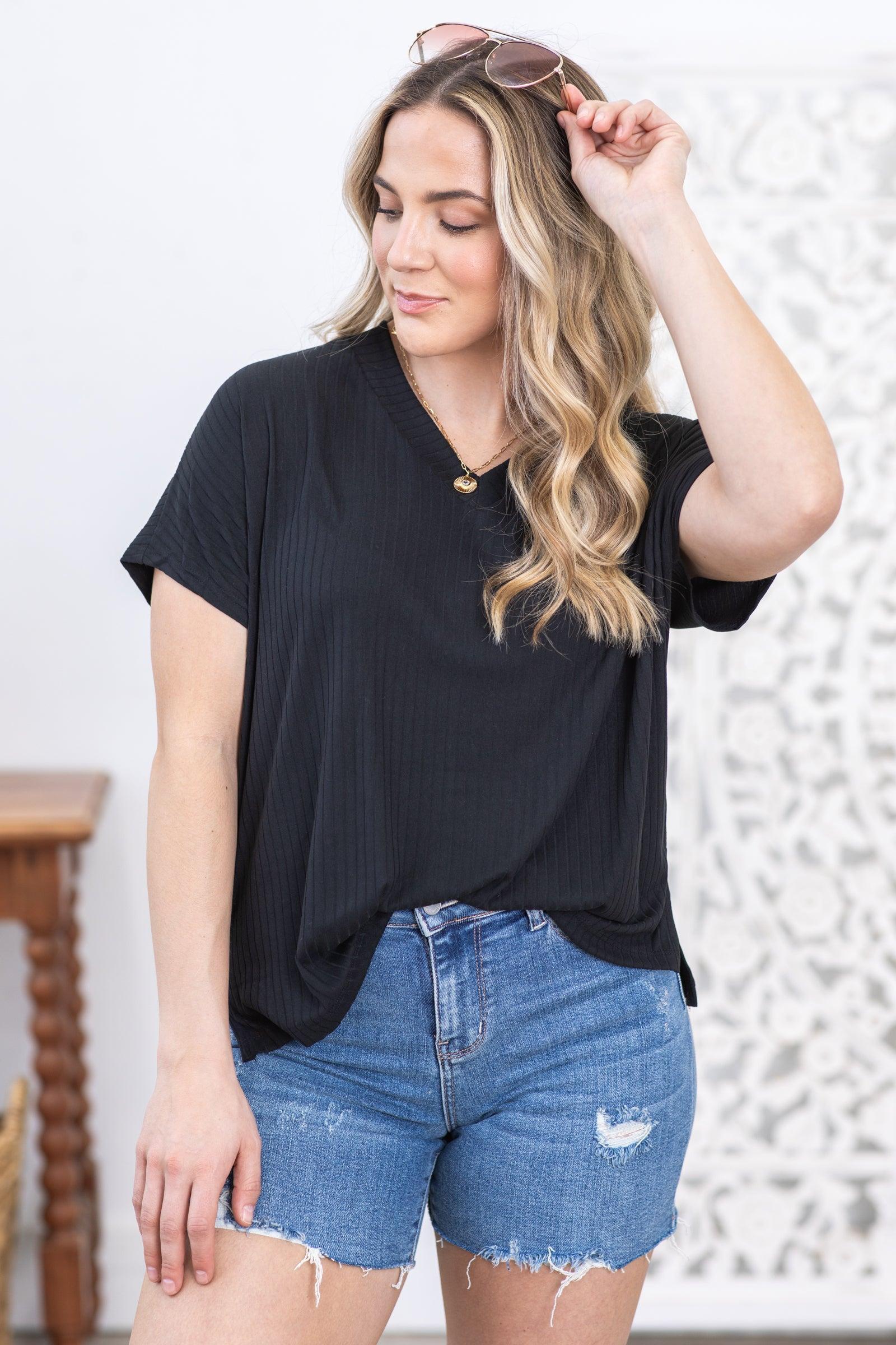 Black V-Neck Top With Back Seam Detail product image