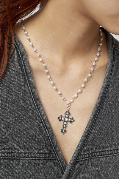 Urban Outfitters Cross Pearl Necklace Womens at Urban Outfitters Product Image