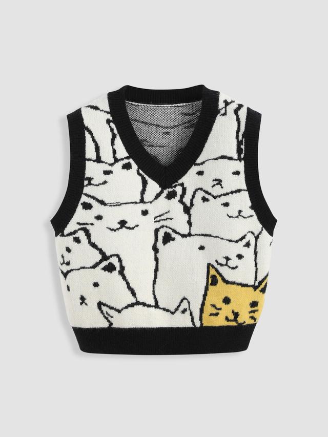 Cats Pattern V-neck Knitted Vest Product Image