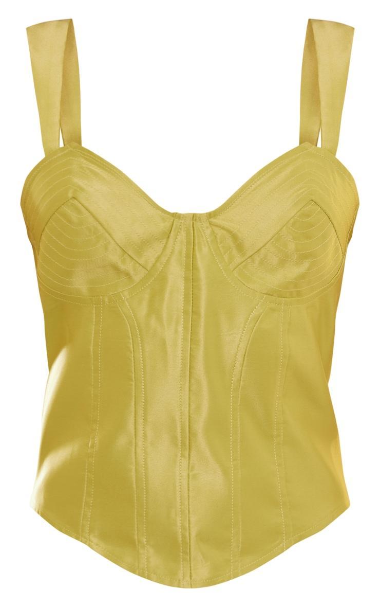 Lime Satin Panel Stitch Pointy Bust Corset Top Product Image