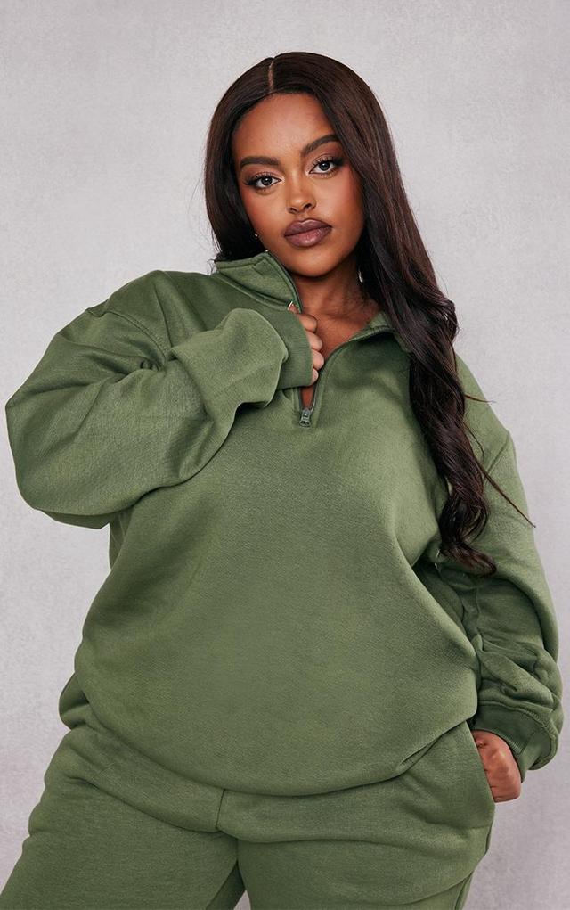 Plus Khaki Half Zip Sweatshirt Product Image