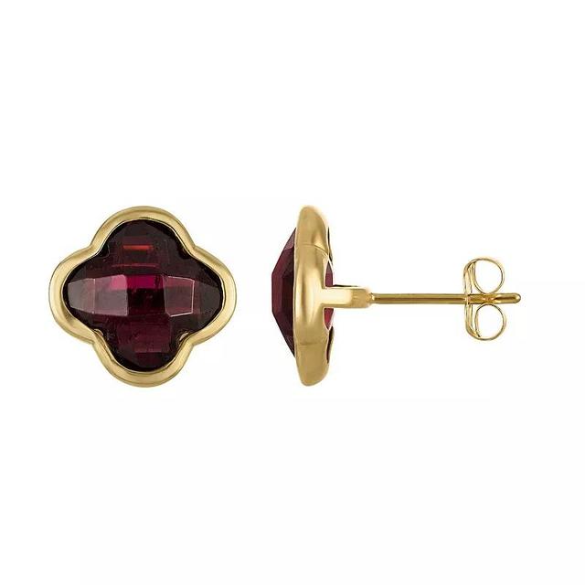 Tiara 10k Gold Gemstone Clover Stud Earrings, Womens, Red Product Image