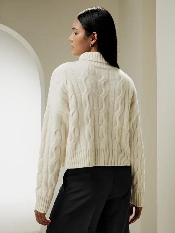 Cable Knit Cashmere Turtleneck Sweater Product Image