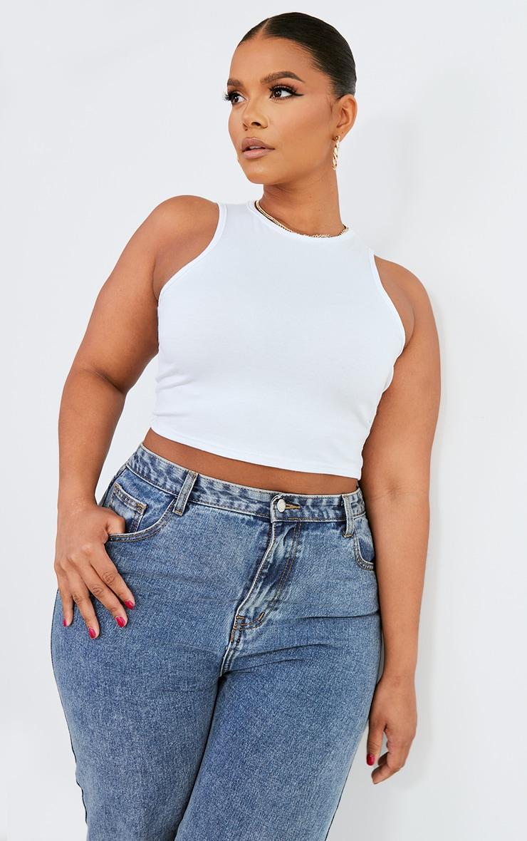 Plus White Racer Neck Crop Top Product Image