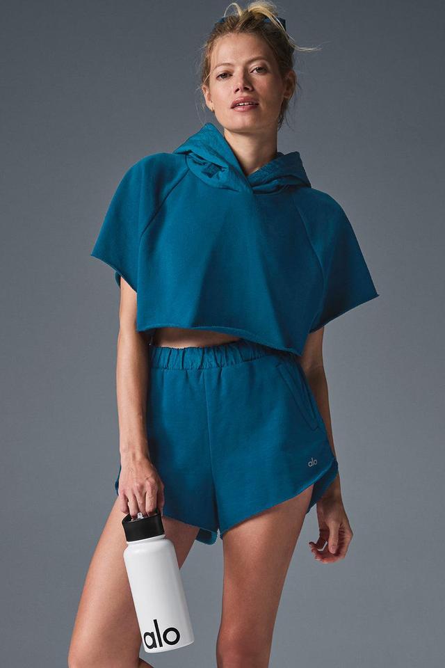 Cropped In The Air Short Sleeve Hoodie - Eclipse Blue Female Product Image