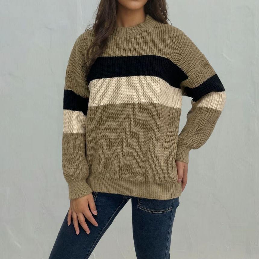 Round Neck Color Block Sweater Product Image