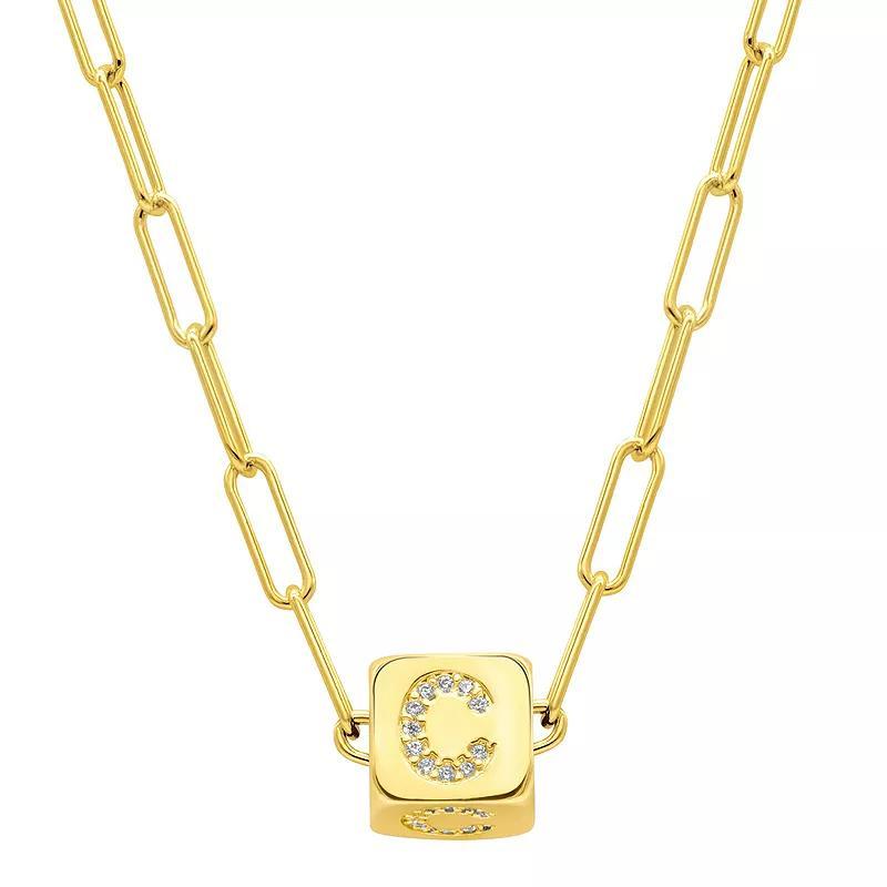 Adornia Gold Tone Cubic Zirconia Adjustable Initial Cube Paperclip Necklace, Womens Product Image