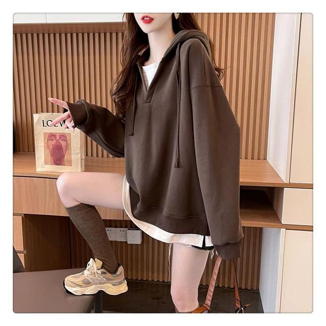 Mock Two-Piece Two Tone Oversized Hoodie Product Image