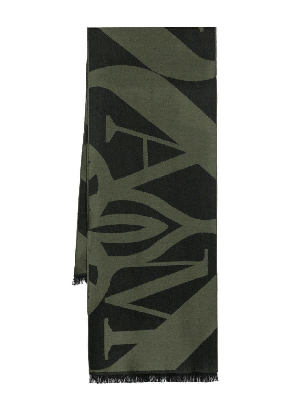 Logo-jacquard Wool Scarf In Green Product Image