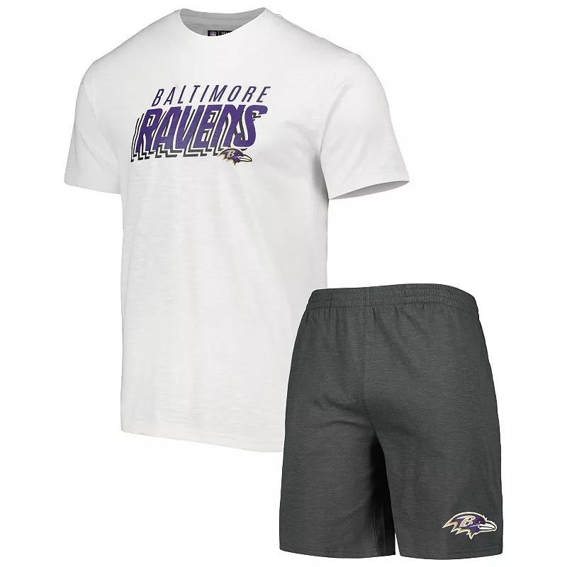 Mens Concepts Sport Charcoal/White Baltimore Ravens Downfield T-Shirt & Shorts Sleep Set Product Image