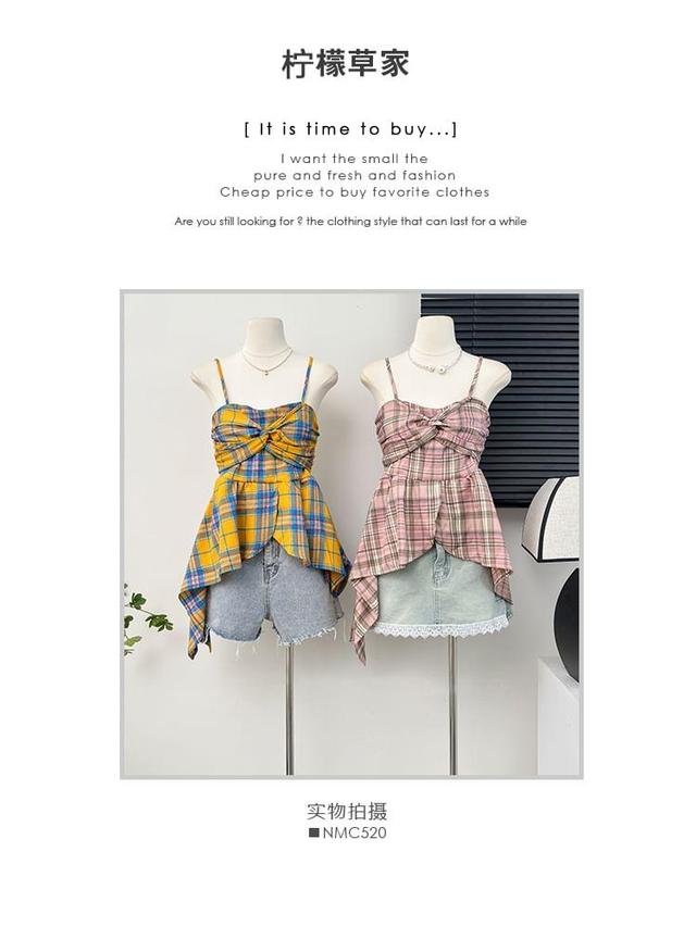 Plaid Knotted Peplum Top Product Image