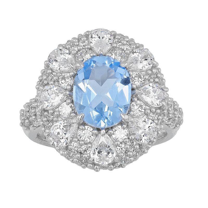 SIRI USA by TJM Sterling Silver Cubic Zirconia & Lab-Grown Blue Quartz Halo Ring, Womens Product Image