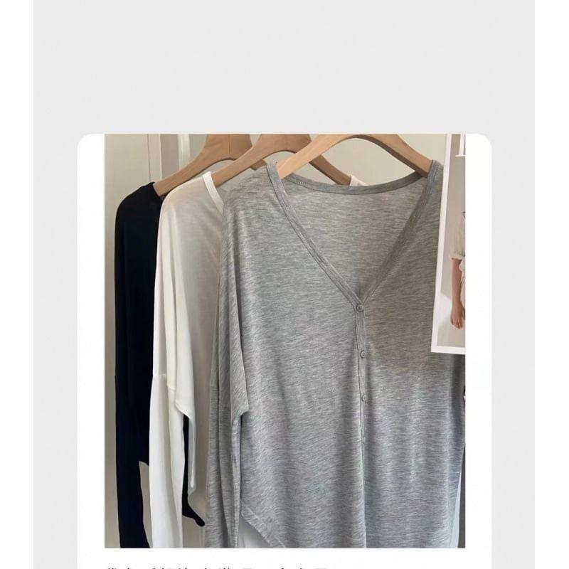 V-Neck Plain Blouse Product Image