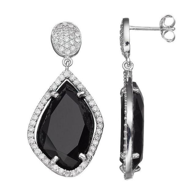 Sophie Miller Sterling Silver Cubic Zirconia Drop Earrings, Womens, Black Product Image