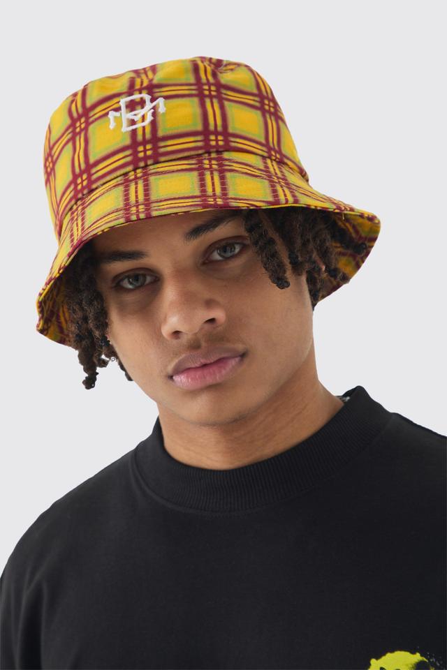 Bm Checked Bucket Hat In Yellow | boohooMAN USA Product Image