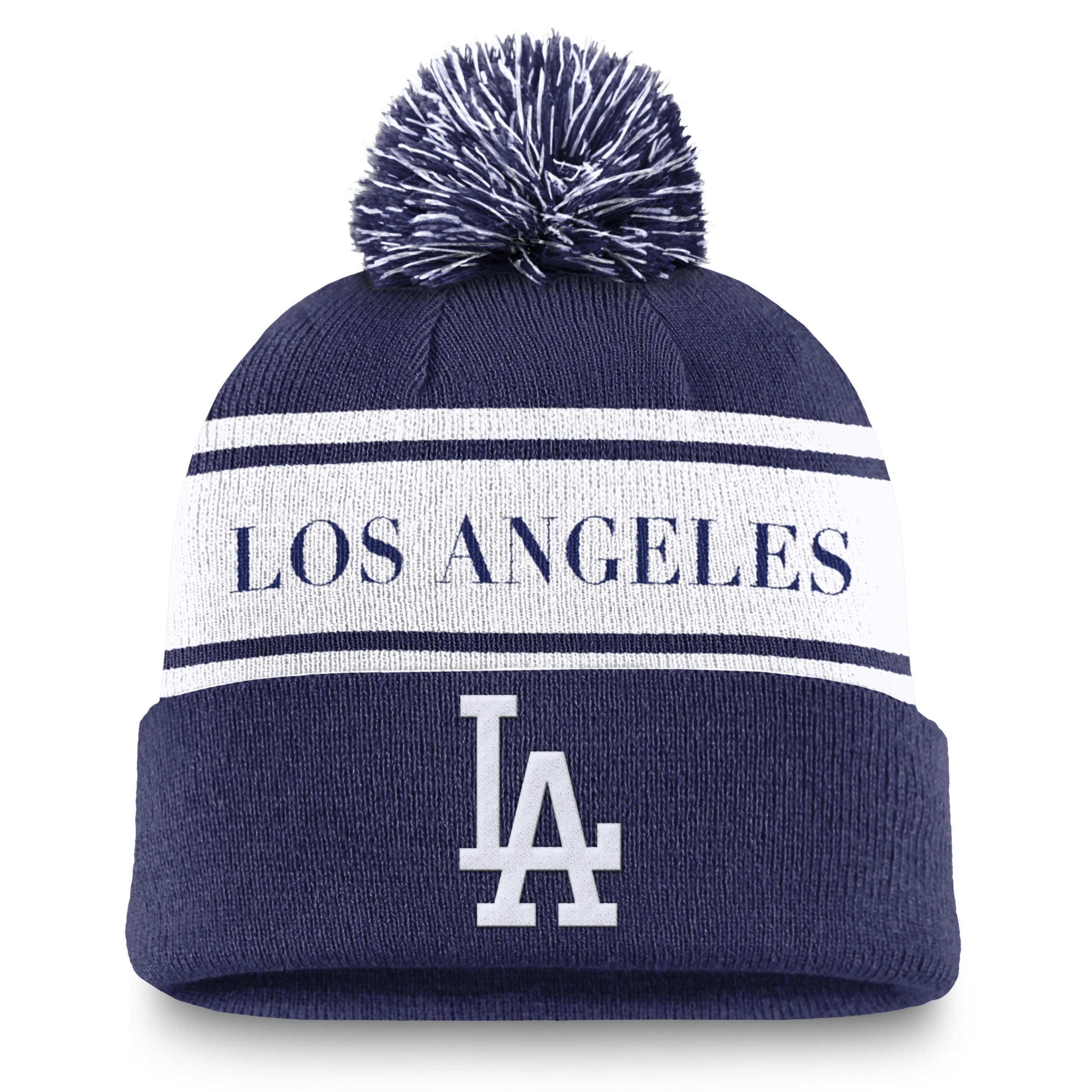 Nike Mens Royal Los Angeles Dodgers Team Stripe Peak Cuffed Knit Hat with Pom Product Image