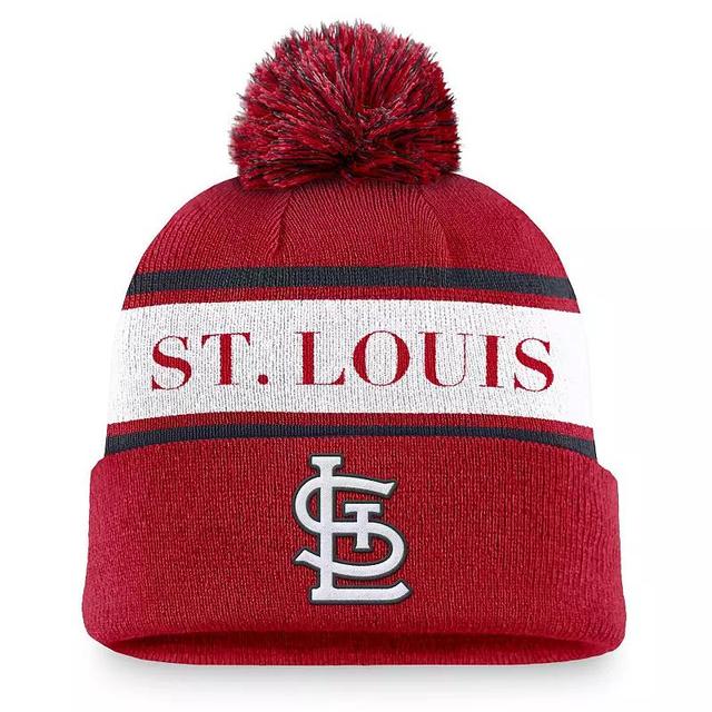 Mens Nike St. Louis Cardinals Team Stripe Peak Cuffed Knit Hat with Pom Product Image