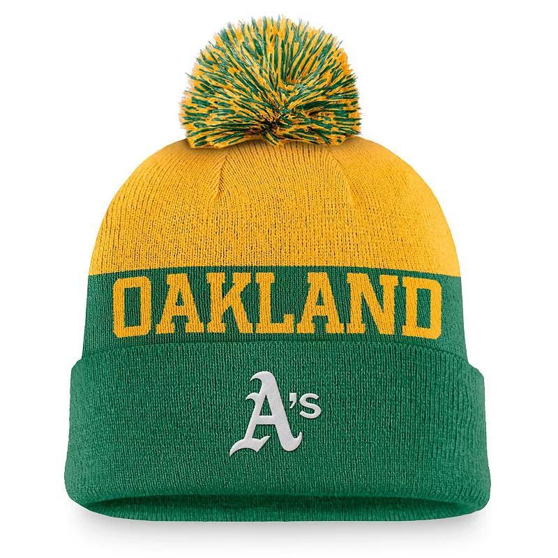 Mens Nike Oakland Athletics Rewind Peak Cuffed Knit Hat with Pom Product Image