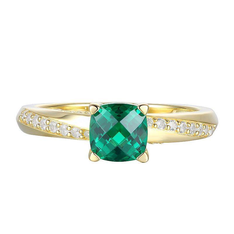 14k Gold Over Silver Lab-Created Emerald & Lab-Created White Sapphire Ring, Womens Gold Tone Product Image