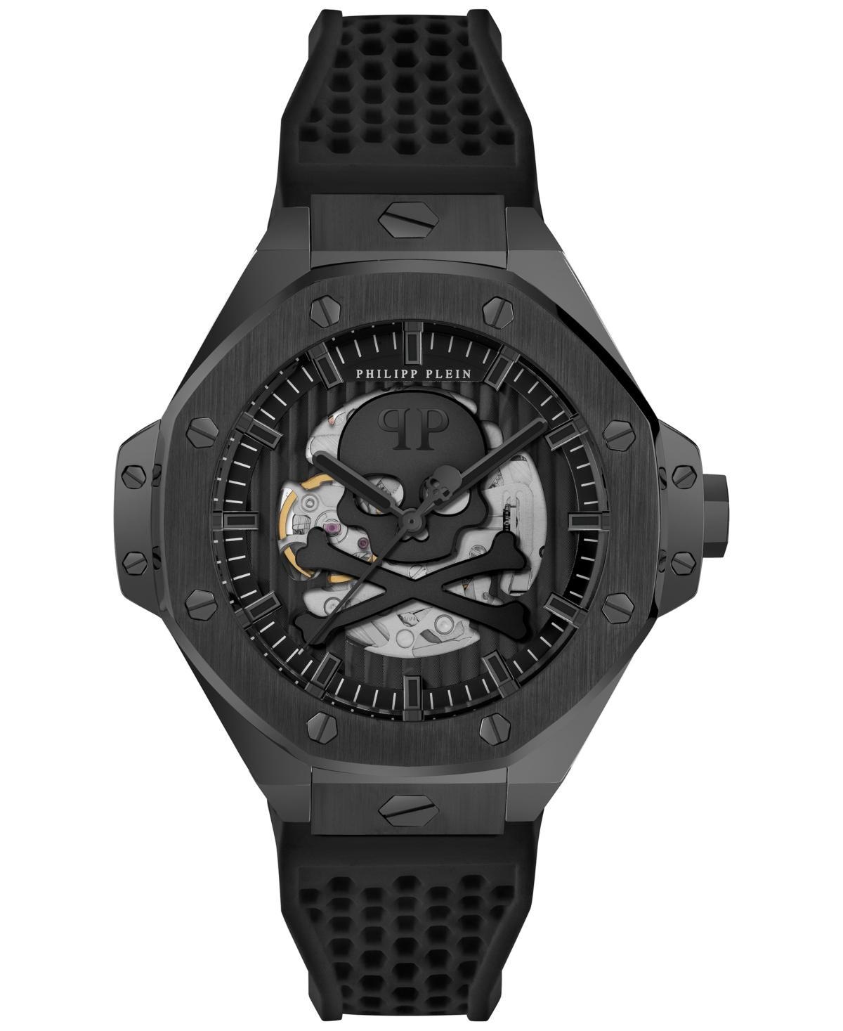 Philipp Plein Mens Automatic Skeleton Royal Black Silicone Strap Watch 46mm - Black Product Image