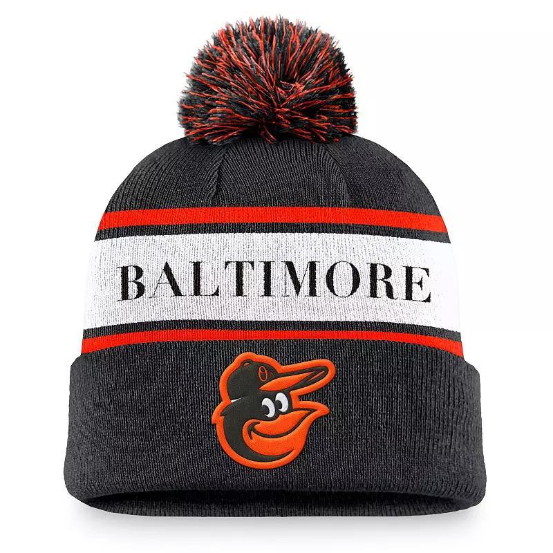 Mens Nike Baltimore Orioles Team Stripe Peak Cuffed Knit Hat with Pom Product Image