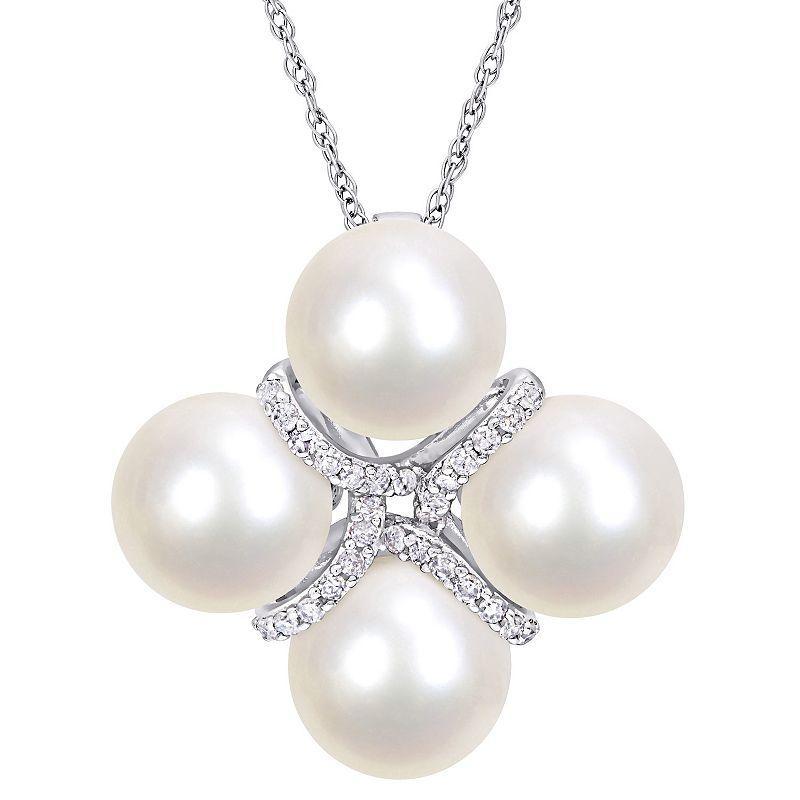 Stella Grace 10k White Gold Freshwater Cultured Pearl & 1/7 Carat T.W. Diamond Necklace, Womens Product Image