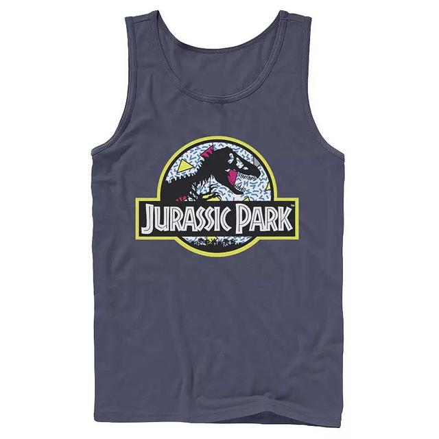 Mens Jurassic Park Blue Retro Classic Icon Tank Top Grey Product Image