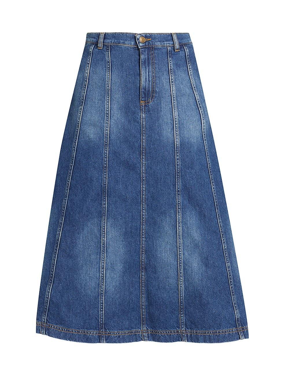 Womens Bertille Cotton Denim Midi-Skirt Product Image