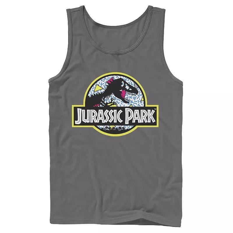 Mens Jurassic Park Blue Retro Classic Icon Tank Top Grey Product Image