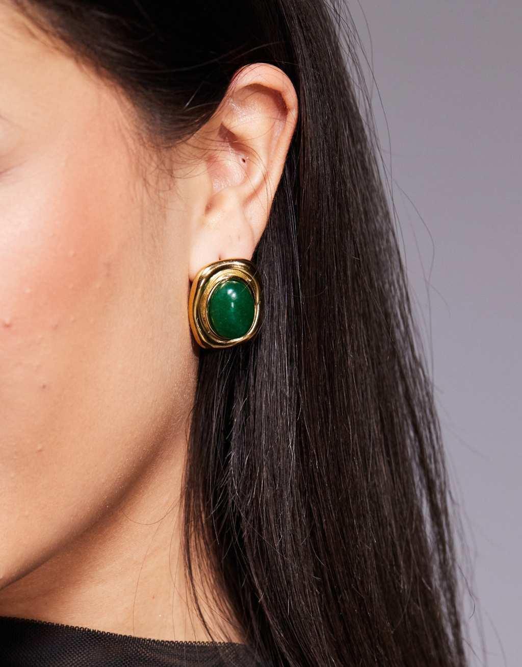 8 Other Reasons large stud earrings with green stone in 18k gold plated Product Image